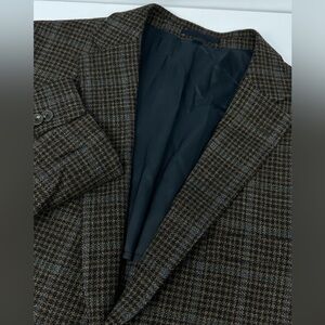 Jos A Bank 1905 Sport Coat Blazer Mens 44L Brown Plaid Wool Tailored Fit Tweed